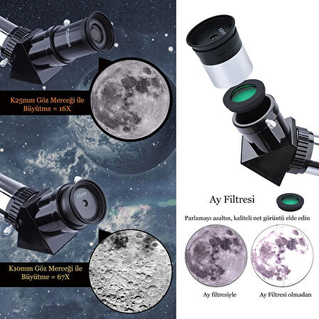 150X 400X70 Profesyonel Astronomik Uzay-Doğa Gözlem Teleskobu Eğitici Çantalı Telefon Tutucu Ay Flitre