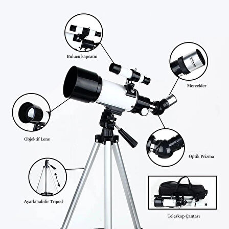 150X 400X70 Profesyonel Astronomik Uzay-Doğa Gözlem Teleskobu Eğitici Çantalı Telefon Tutucu Ay Flitre