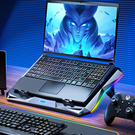 10 Fanlı RGB Işıklı Oyun Bilgisayar soğutucu Notebook Soğutucu Gamer 7 kademeli Stand
