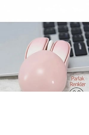 Tavşan Figürlü Kablosuz Mouse Pil Dahil Etiket Hediyeli Pembe