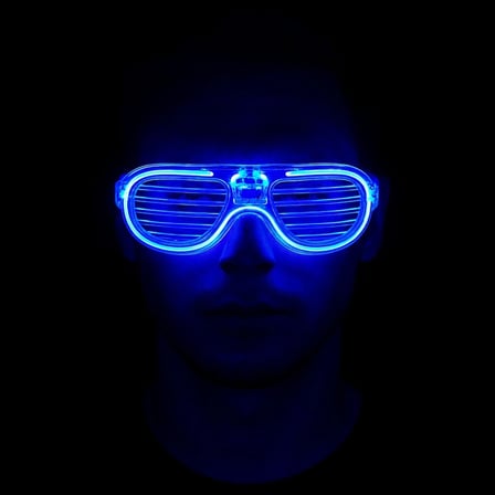 Mavi Led Işıklı Parti Gözlüğü - Neon Glow Şerit Gözlük 3 Modlu