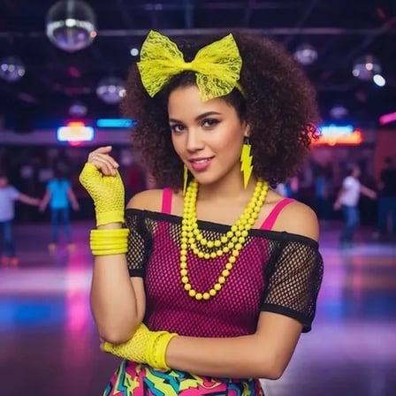 80’ler 90’lar Neon Sarı Parti Seti – Kolye Küpe Taç