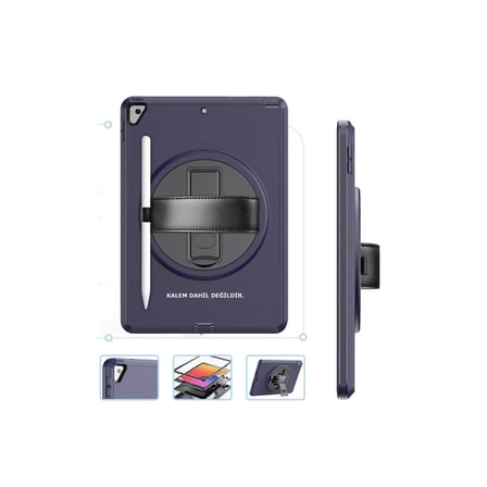 Apple Uyumlu İpad 10.2 (7.nesil) Kılıf Hand Strap Tablet Kılıfı - Lacivert