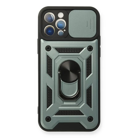 Apple İphone 12 Pro Kılıf Pars Lens Yüzüklü Silikon - Yeşil