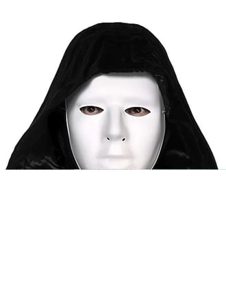 Siyah Kapüşonlu 120 Cm Pelerin Ve Beyaz Boyanabilir Tam Yüz Maske