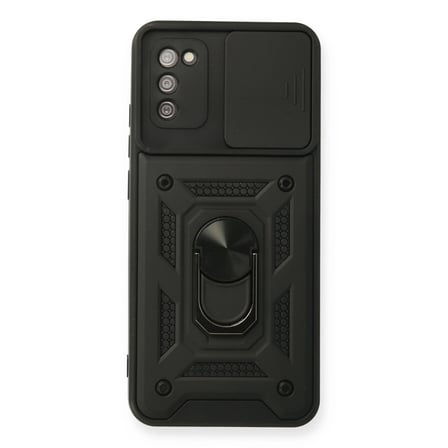 Samsung Galaxy A03s Kılıf Pars Lens Yüzüklü Silikon - Siyah