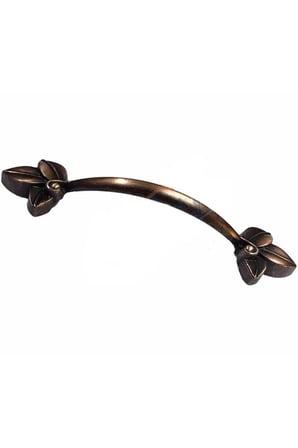 Dekoratif Zamak Yaprak Kulp - 96mm, Eskitme, 1 Adet