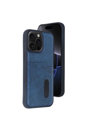 İphone 14 Pro Max Kılıf Sara Kartvizitli Deri Kılıf - Lacivert