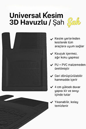 Universal Kesim 3D Havuzlu Oto Paspas Takımı | 5 Parça | PU+PVC - Kokusuz ve Yıkanabilir
