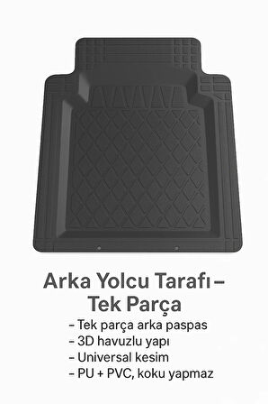 Universal Kesim 3D Havuzlu Oto Paspas Takımı | 5 Parça | PU+PVC - Kokusuz ve Yıkanabilir