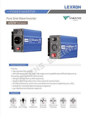 600 Watt 12V Tam Sinüs İnverter Lexron