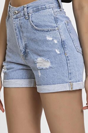 Yırtık Model Yüksek Bel Kot Rengi Jean