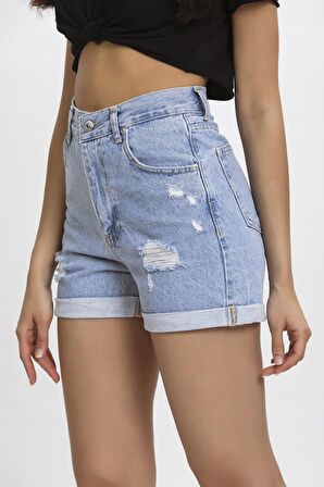 Yırtık Model Yüksek Bel Kot Rengi Jean