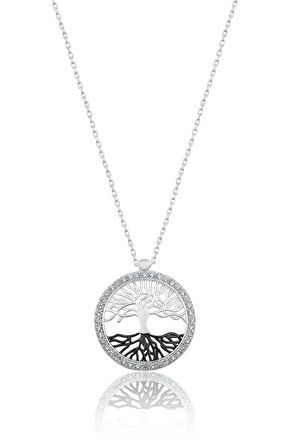 925 Ayar Gümüş Zirkon Taşlı Rodyum Kaplama Hayat Ağacı Kolye