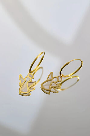 925 Ayar Gümüş Altın Kaplama Parlayan Rüya Serisi Tasarım Beyaz Ebruli Cam Boyalı Melek Küpe