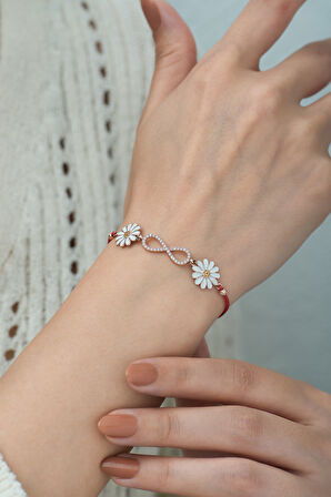 925 Ayar Zirkon Taşlı Papatyalı Gümüş Sonsuzluk Bileklik