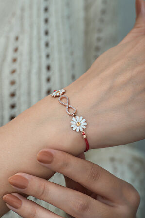 925 Ayar Zirkon Taşlı Papatyalı Gümüş Sonsuzluk Bileklik