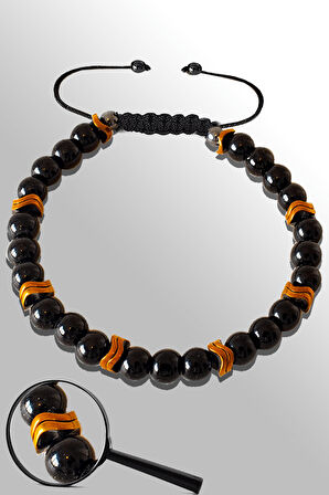 Sertifikalı Rose Çavuş Hematitli Siyah Obsidyen Taşı Bileklik - Ayarlamalı