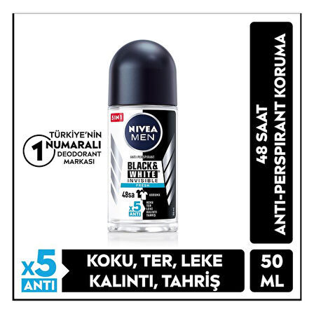 NIVEA MEN Men Invisible Black And White Fresh Erkek Roll-on 50 Ml