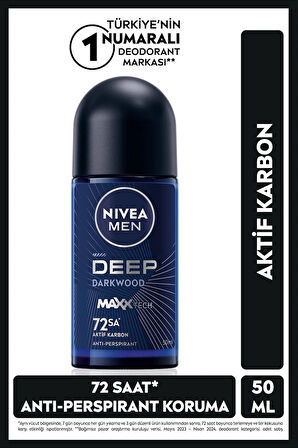 NIVEA MEN Erkek Roll on Deodorant Deep Dimension 50 ml,72 Saat Ter Kokusuna Karşı Anti Perspirant Koruma