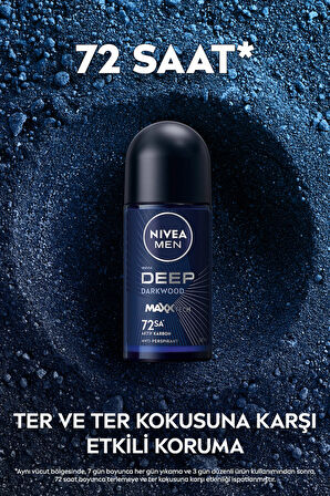 NIVEA MEN Erkek Roll on Deodorant Deep Dimension 50 ml,72 Saat Ter Kokusuna Karşı Anti Perspirant Koruma