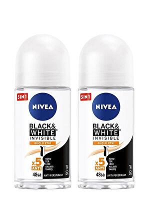 NIVEA Kadın Roll-on Black & White Invisible Güçlü Etki 50 ml 48 Saat Anti-Perspirant * 2 Adet