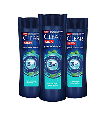 Clear Men Ferahlatıcı Mentol Etkisi 3 in 1 Şampuan & Duş Jeli 3 x 350 ML