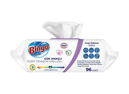 Bingo Pratik Arap Sabunu Katkılı Lavanta Yüzey Temizlik Havlusu 3 x 96'lı