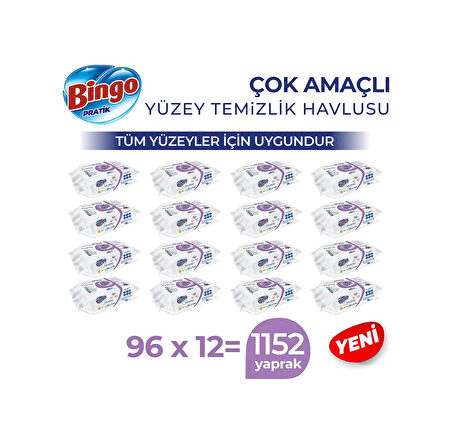 Bingo Pratik Arap Sabunu Katkılı Lavanta Yüzey Temizlik Havlusu 12 x 96'lı