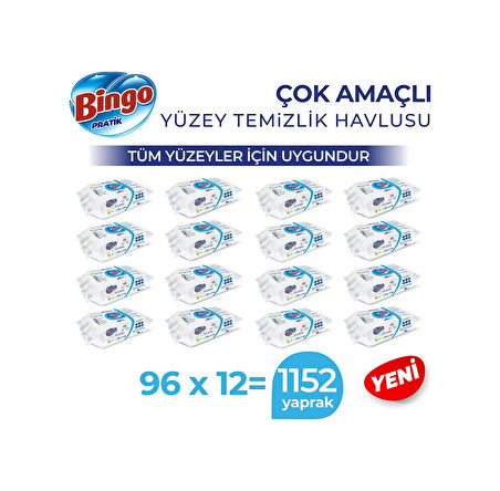 Bingo Pratik Beyaz Sabun Yüzey Temizlik Havlusu 12 x 96'lı