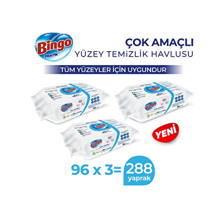 Bingo Beyaz Sabun Katkılı Pratik Yüzey Temizlik Havlusu 3 x 96'lı