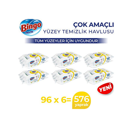 Bingo Limon Kokulu Pratik Yüzey Temizlik Havlusu 6 x 96'lı