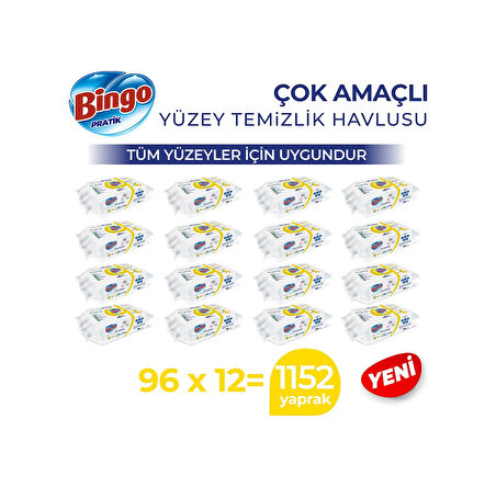 Bingo Limon Kokulu Pratik Yüzey Temizlik Havlusu 12 x 96 Yaprak