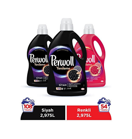 Perwoll Siyah + Renkli Hassas Bakım Sıvı Çamaşır Deterjanı 3 x 2975 ML