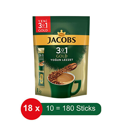Jacobs 3ü 1 Arada Gold Yoğun Lezzet Hazır Kahve 18 x 10'lu