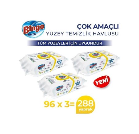 Bingo Pratik Yüzey Temizlik Havlusu Limon Kokulu 3 x 96'lı