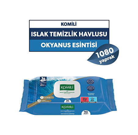 Komili Genel Kullanım Islak Havlu 90'lı Okyanus Esintisi - 12'li Paket - 1080 Yaprak