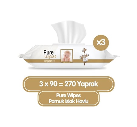Pure Wipes Organik Islak Havlu Mendil 90x3 270 Yaprak