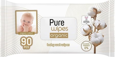 Pure Wipes Pamuklu Organic Islak Mendil 90' Lı 10 Paket 900 Yaprak Pure-Mndl-90