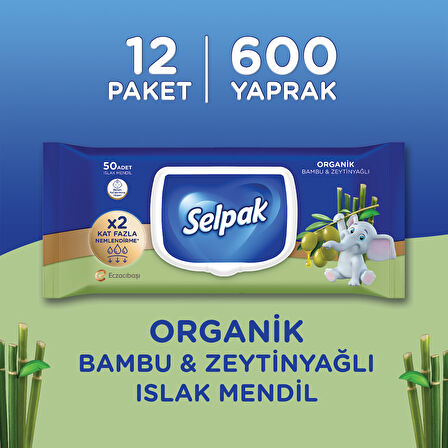 Selpak Organik Bambu Özlü&Organik Zeytinyağlı Islak Mendil 12'li