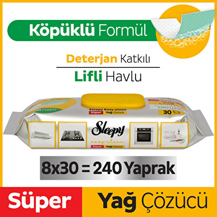 Sleepy Easy Clean Süper Yağ Çözücü Yüzey Temizlik Havlusu&Mendili 8x30 (240 Yaprak)