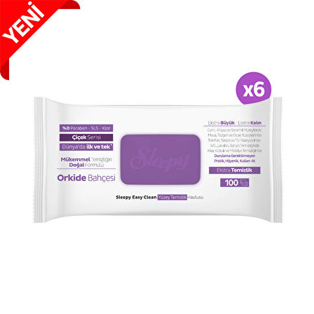 Sleepy Easy Clean Orkide Bahçesi Yüzey Temizlik Havlusu&Mendili 6x100 (600 Yaprak)