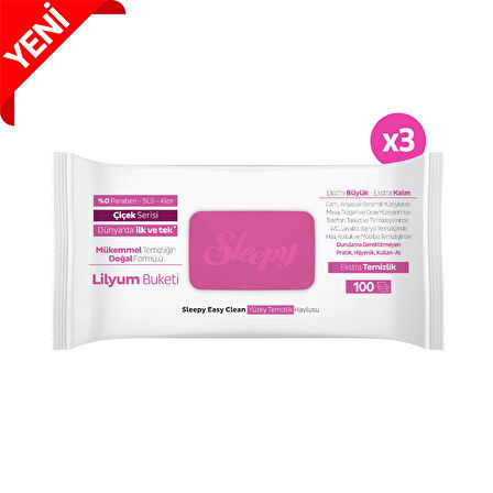 Sleepy Easy Clean Lilyum Buketi Yüzey Temizlik Havlusu&Mendili 3x100 (300 Yaprak)