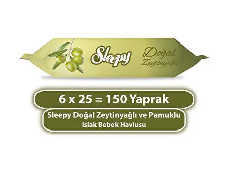 Sleepy Doğal Zeytinyağlı Ve Pamuklu Islak Bebek Havlusu 6X25
