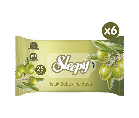 Sleepy Doğal Zeytinyağlı Ve Pamuklu Islak Bebek Havlusu 6X25