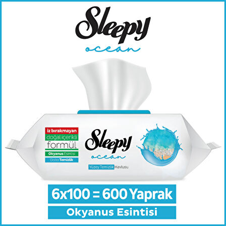 Sleepy Ocean Yüzey Temizlik Havlusu&Mendili Okyanus Esintisi 6x100 (600 Yaprak)