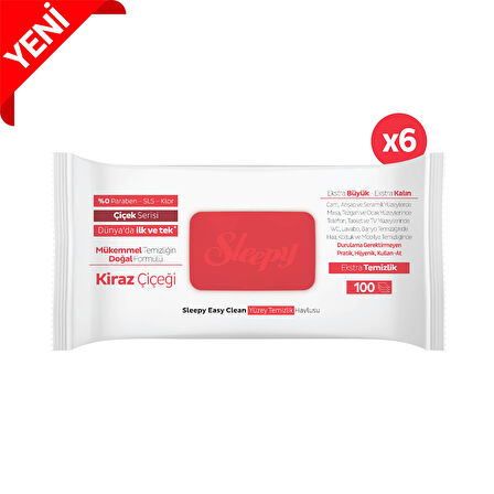 Sleepy Easy Clean Kiraz Çiçeği Yüzey Temizlik Havlusu&Mendili 6x100 (600 Yaprak)