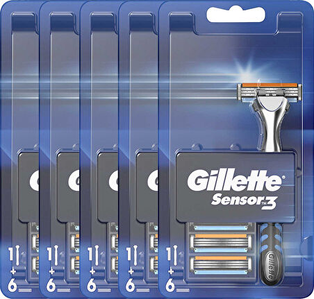 Gillette Sensor3 Tıraş Makinesi + Yedek Tıraş Bıçağı 5 x 6'lı
