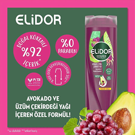 Elidor Avokado ve Üzüm Çekirdeği Yağı Parlaklık Kazandırıcı Şampuan 3 x 400 ML
