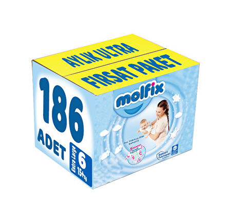 Molfix Bebek Bezi 6 Numara Xlarge Aylık Ultra Fırsat Paketi 186 Adet 3'lü